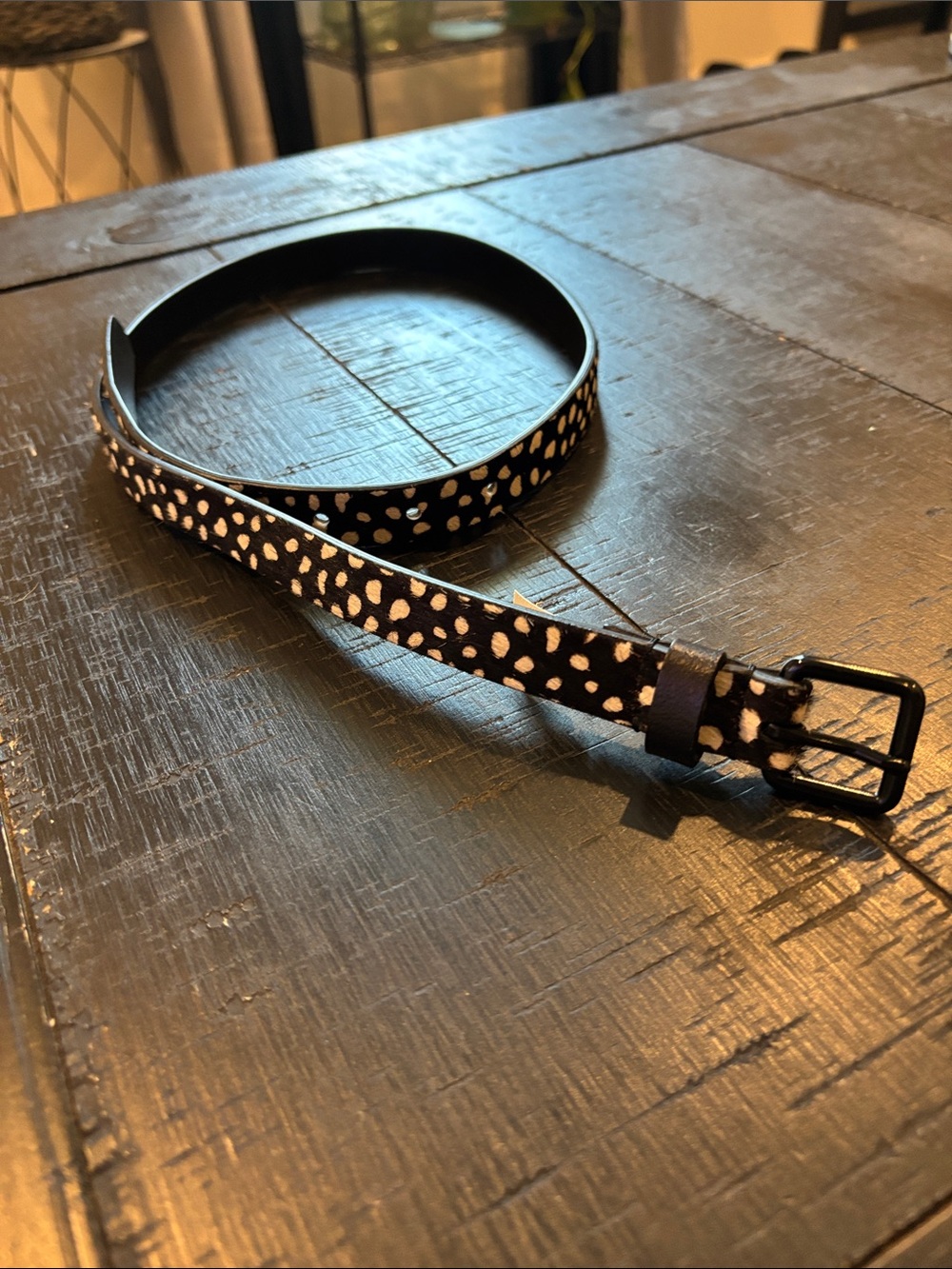 Gap Haircalf Genuine Leather Spotted Black and White Skinny Belt